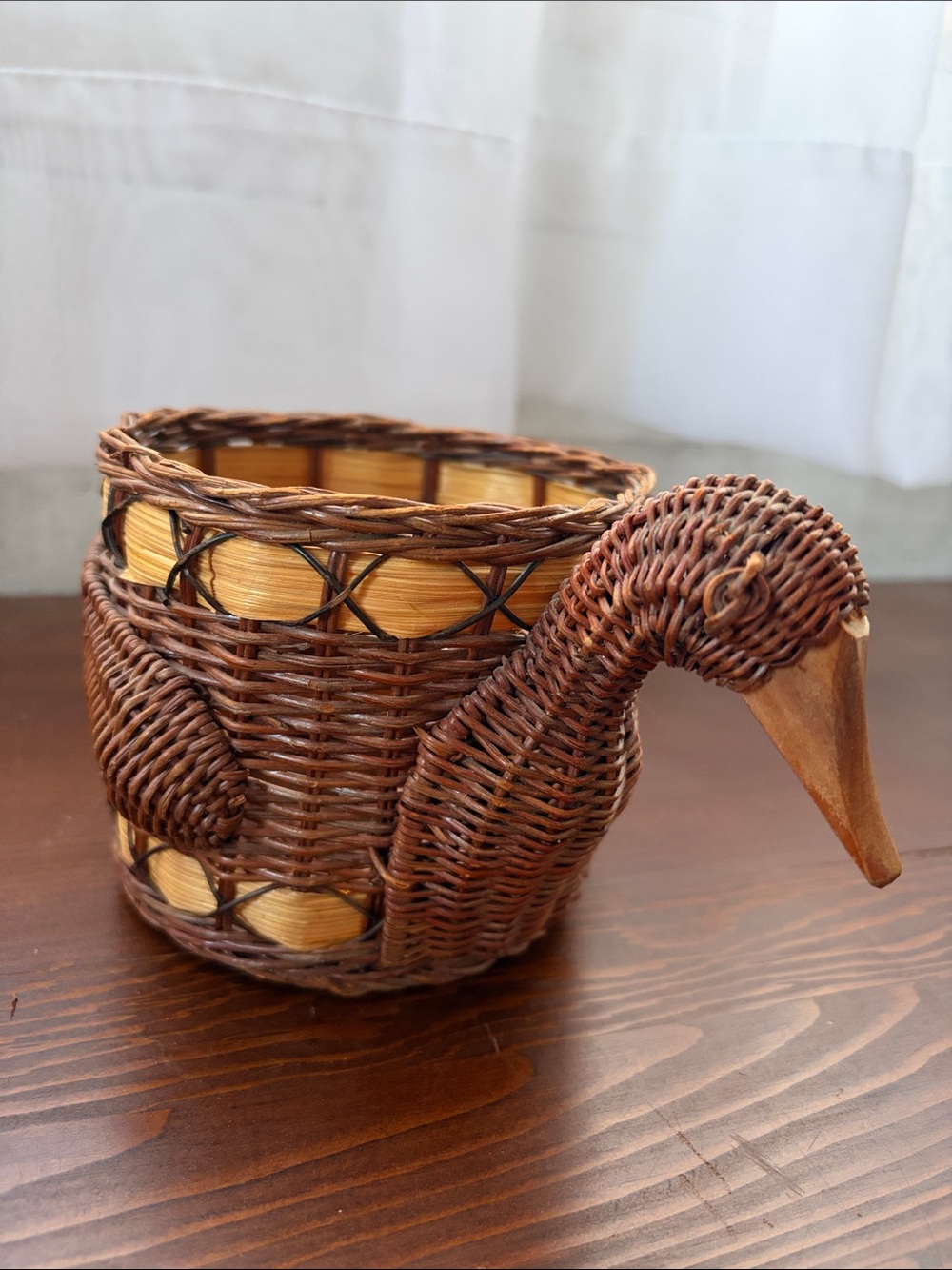 Vintage wicker duck planter